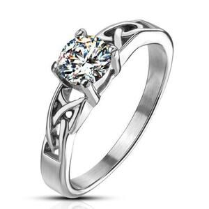 Knotted Frame with Clear CZ Solitaire Prong Set Ring Stainless Steel‎ size 8